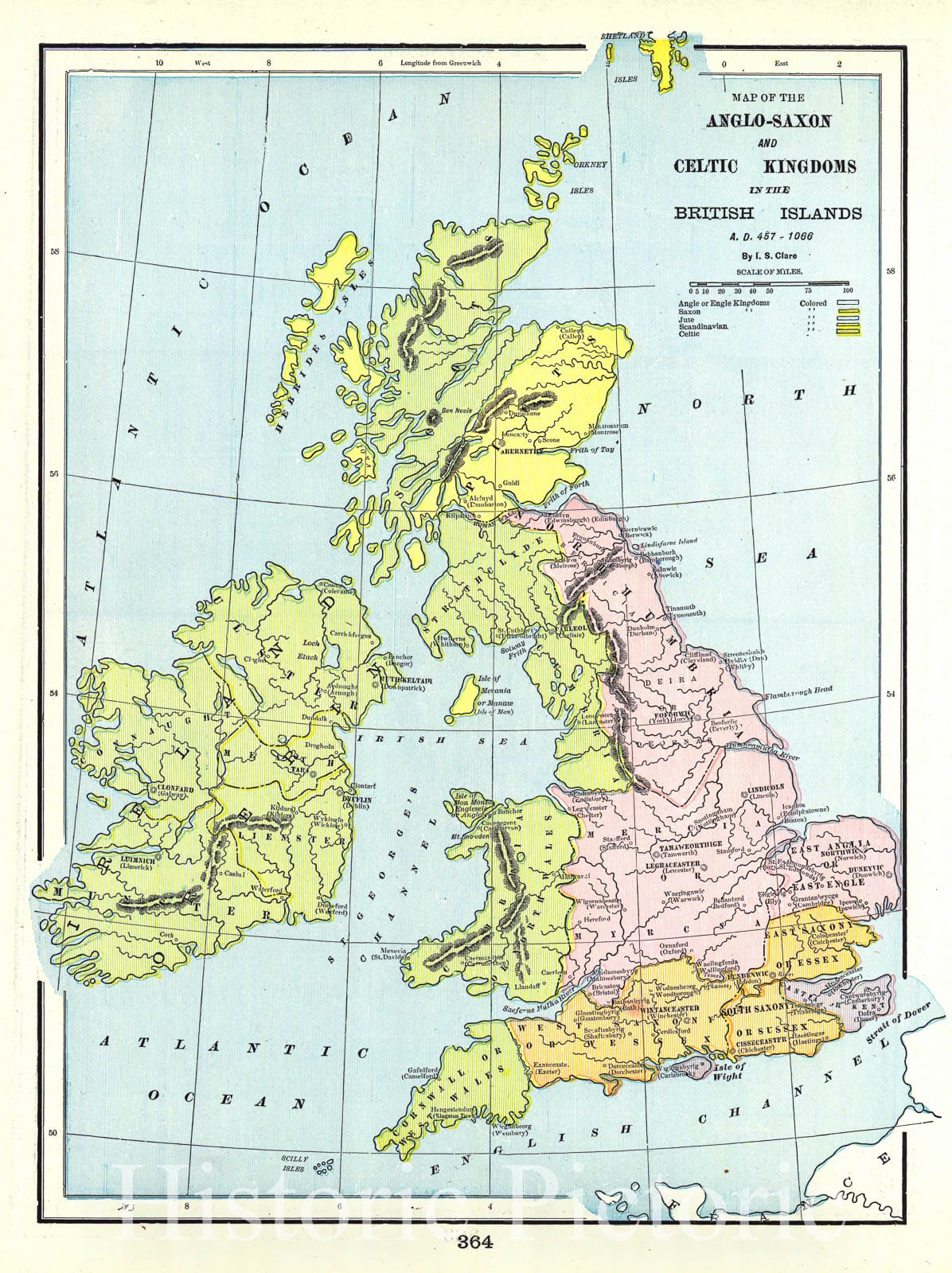 Historic Map : 1898 Map of the Anglo-Saxon & Celtic Kingdoms in the British Isles, A.D. 457 - 1066 : Vintage Wall Art