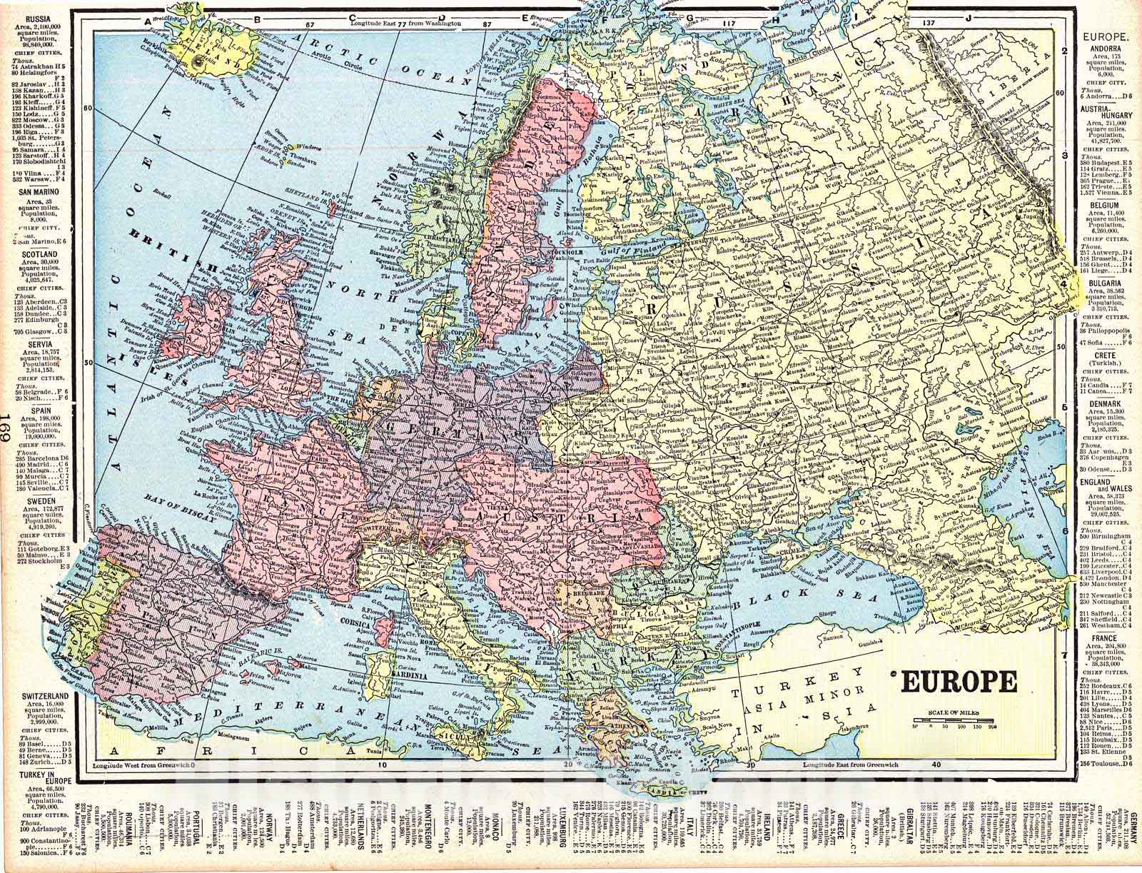 Historic Map : 1898 Map of Europe : Vintage Wall Art