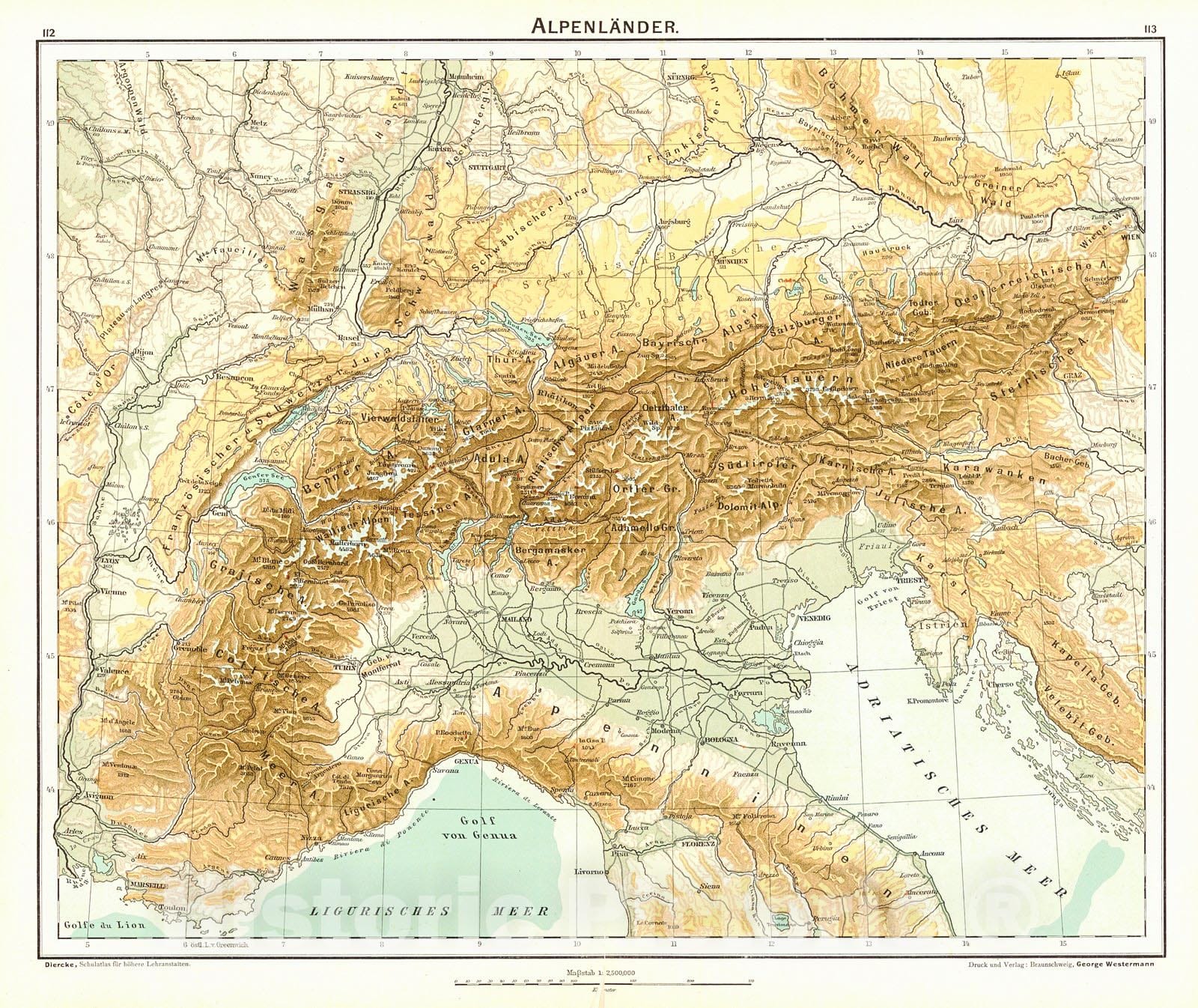 Historic Map : 1898 Alpenl&auml;nder : Vintage Wall Art