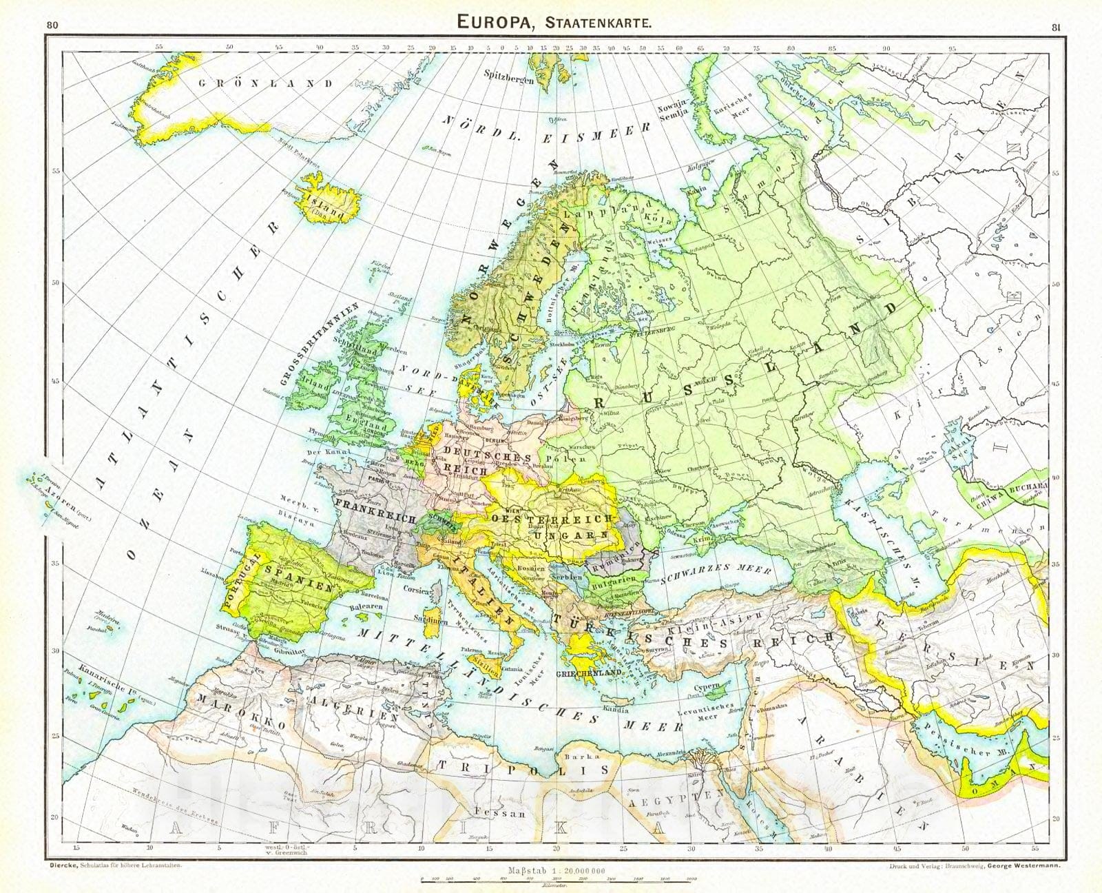 Historic Map : 1898 Europa Staatenkarte : Vintage Wall Art