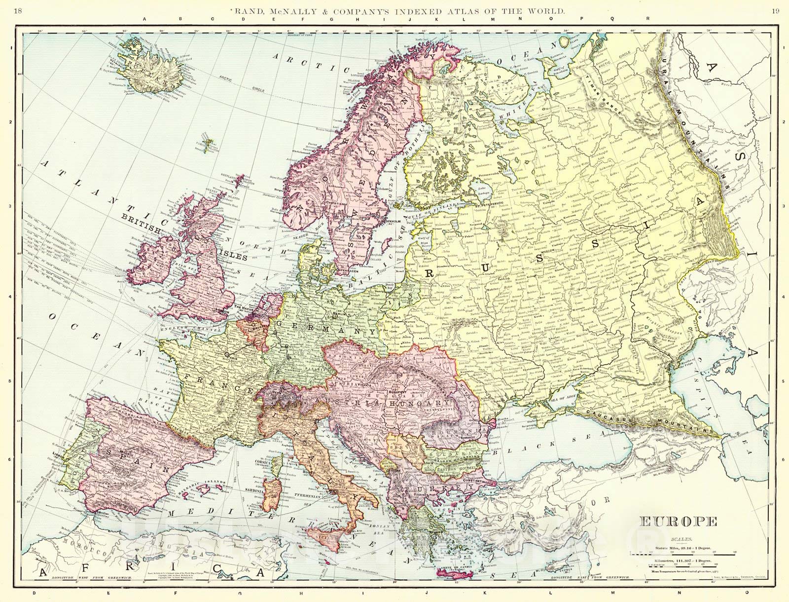 Historic Map : 1898 Europe : Vintage Wall Art