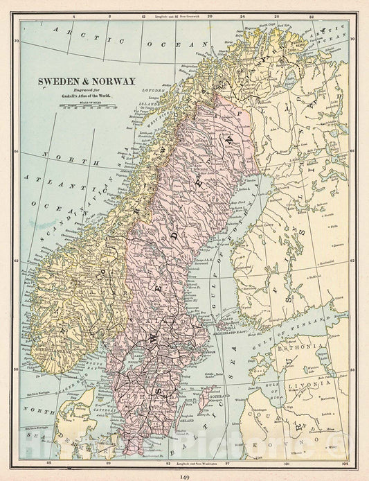 Historic Map : 1898 Sweden & Norway : Vintage Wall Art