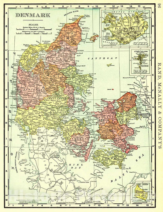 Historic Map : 1898 Denmark : Vintage Wall Art