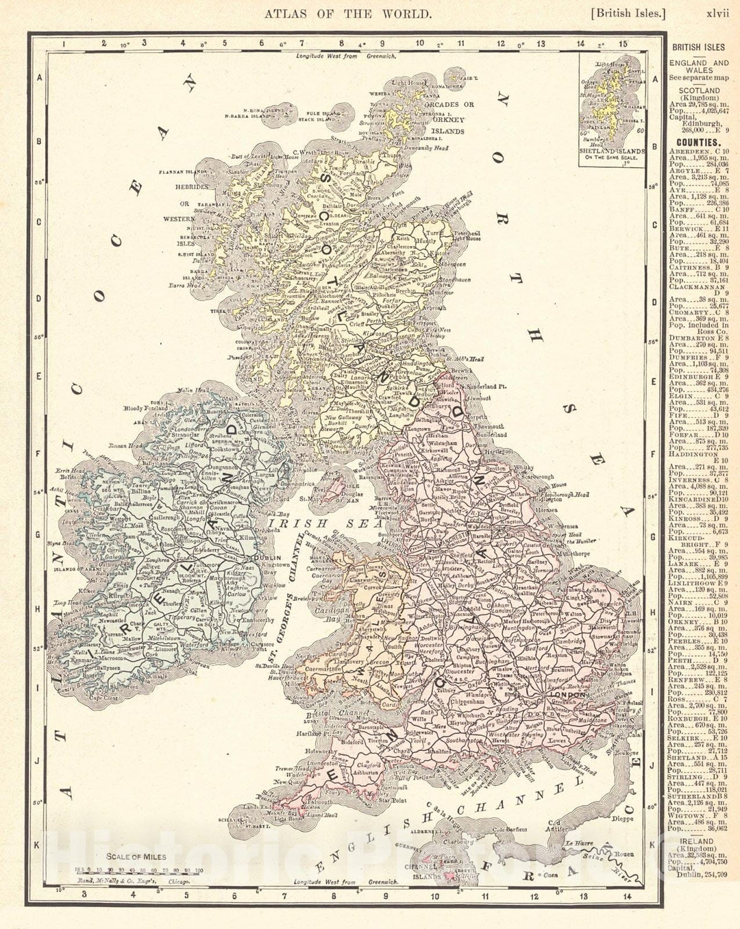 Historic Map : 1898 British Isles : Vintage Wall Art