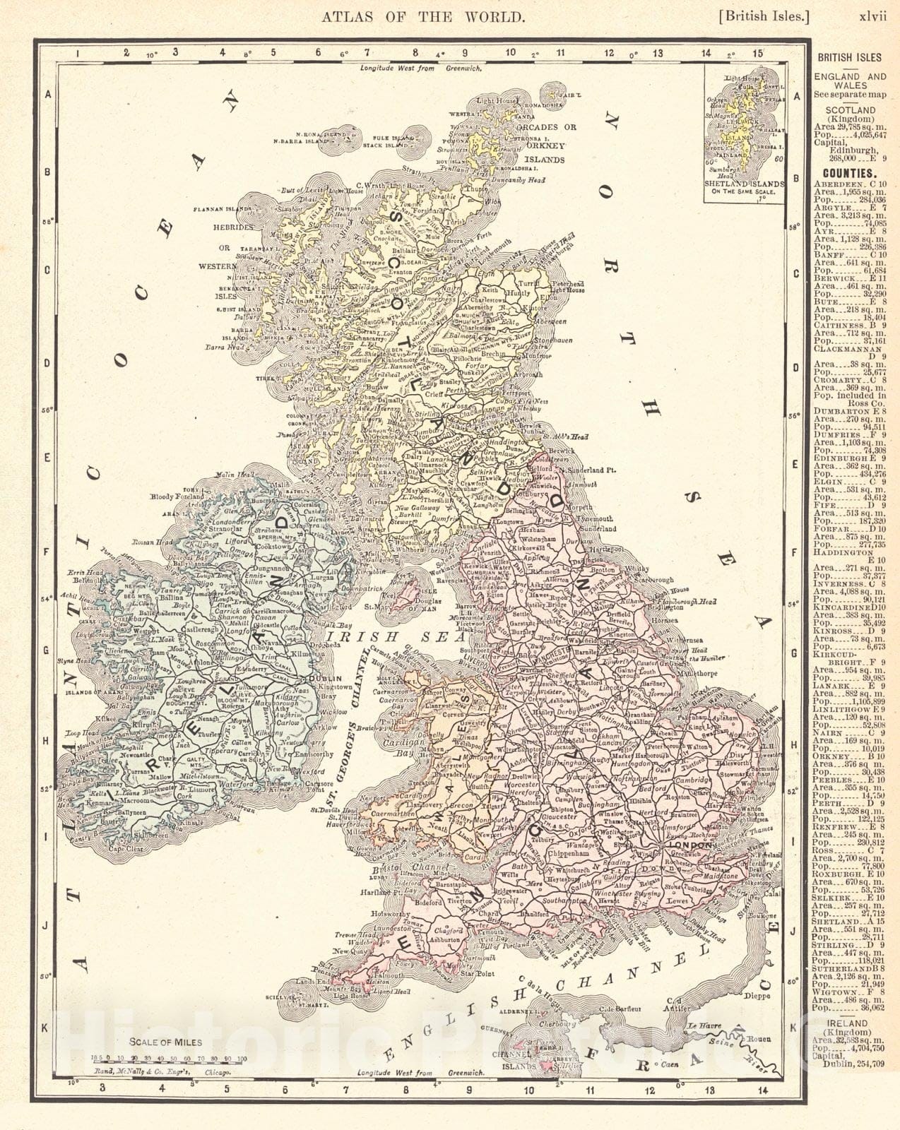 Historic Map : 1898 British Isles : Vintage Wall Art