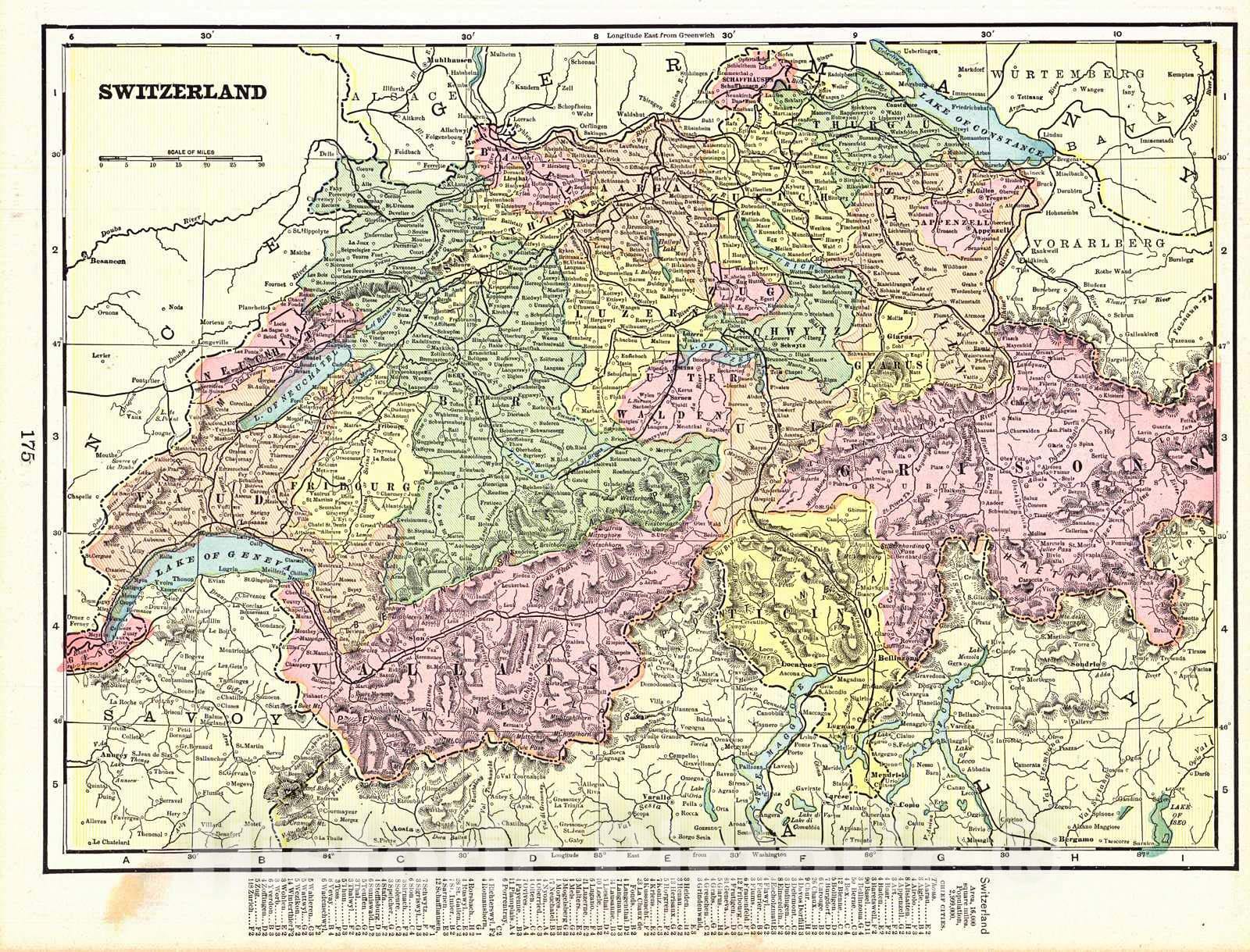 Historic Map : 1898 Switzerland : Vintage Wall Art