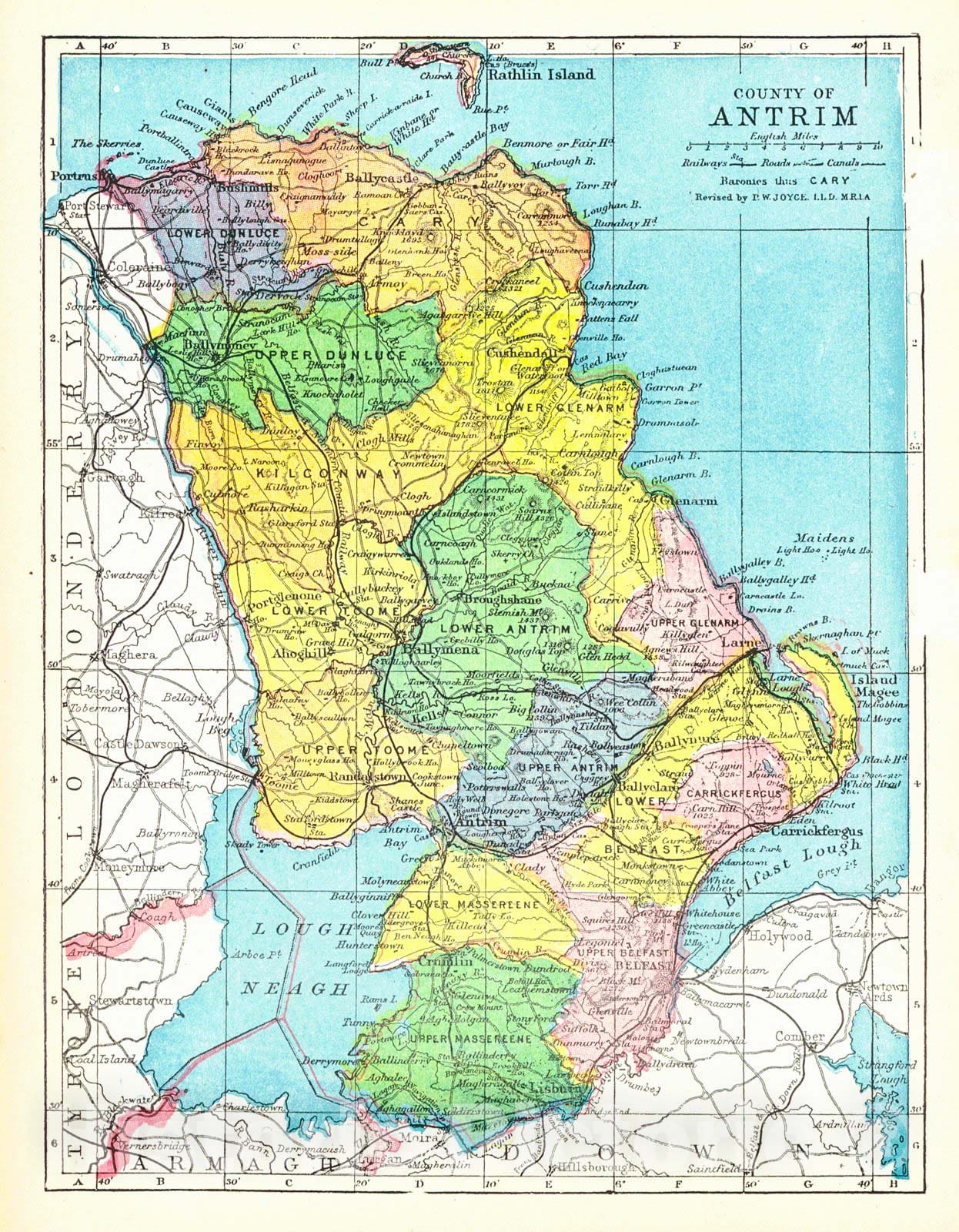 Historic Map : 1900 County of Antrim : Vintage Wall Art