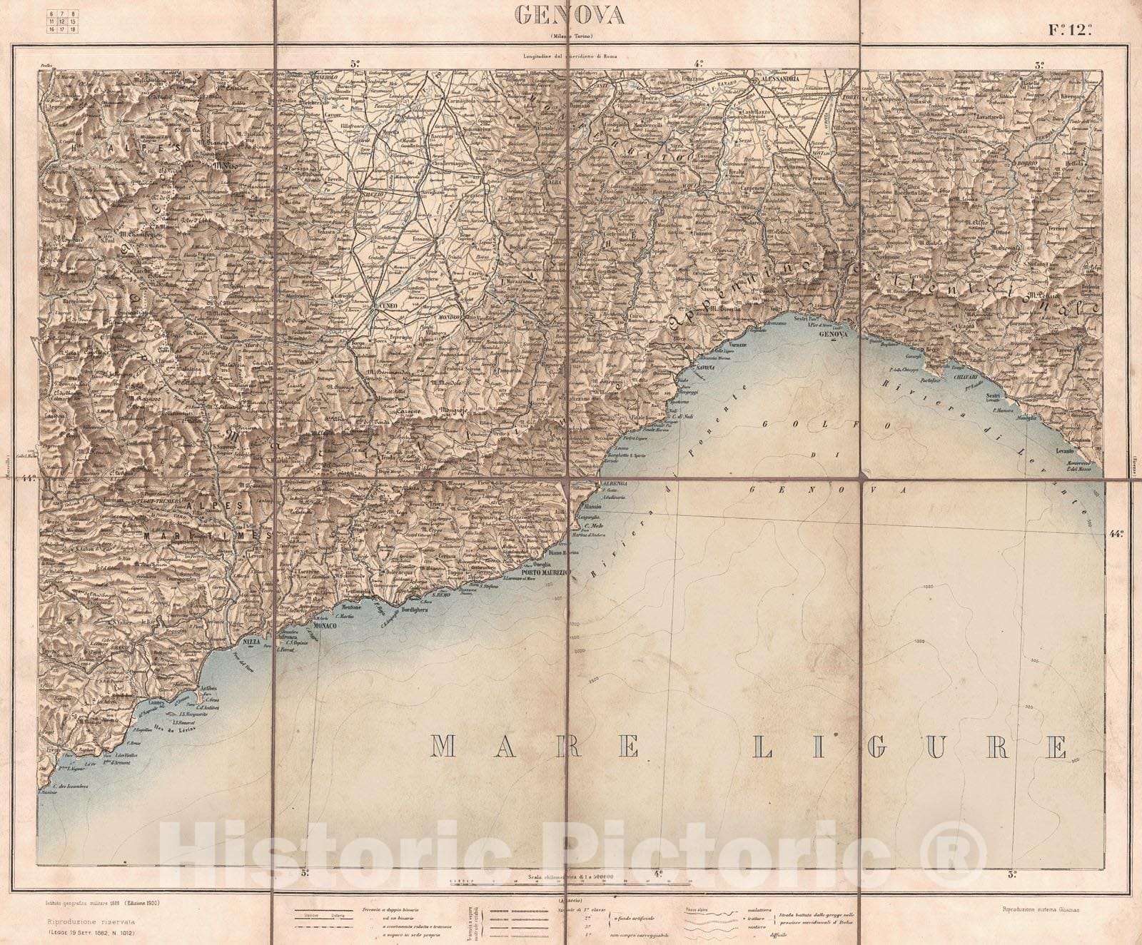 Historic Map : 1900 Genova (Milano Torino) : Vintage Wall Art