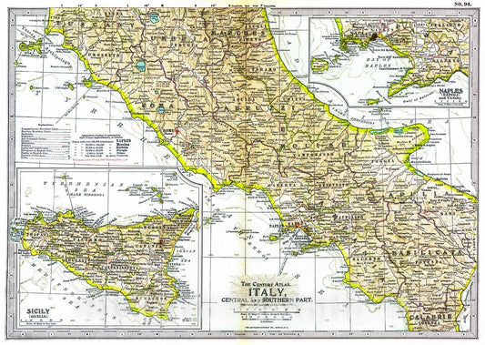 Historic Map : 1902 Italy, Central and Southern Part : Vintage Wall Art
