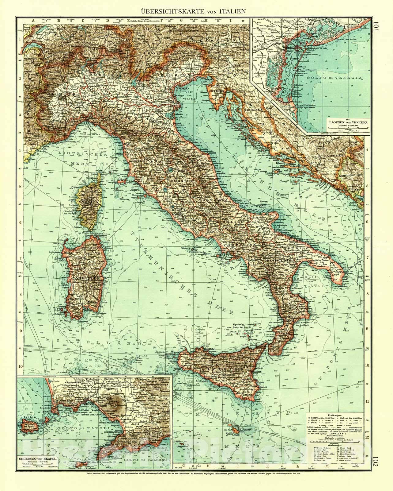Historic Map : 1904 &Uuml;bersichtskarte von Italien : Vintage Wall Art