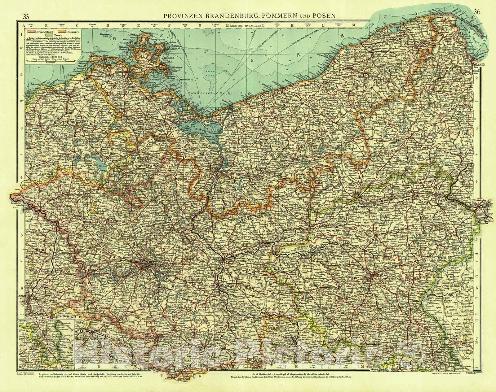 Historic Map : 1904 Provinzen Brandenburg, Pommern und Posen : Vintage Wall Art