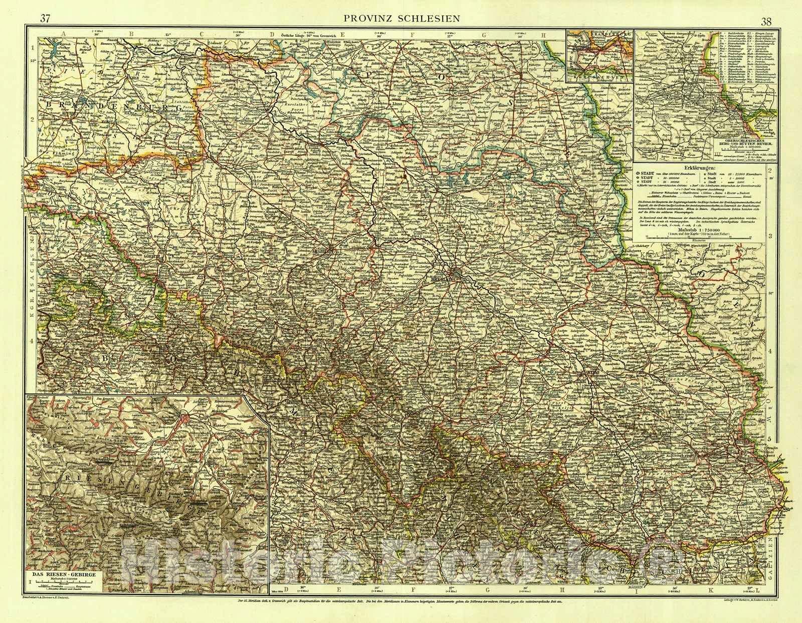 Historic Map : 1904 Provinz Schlesien : Vintage Wall Art