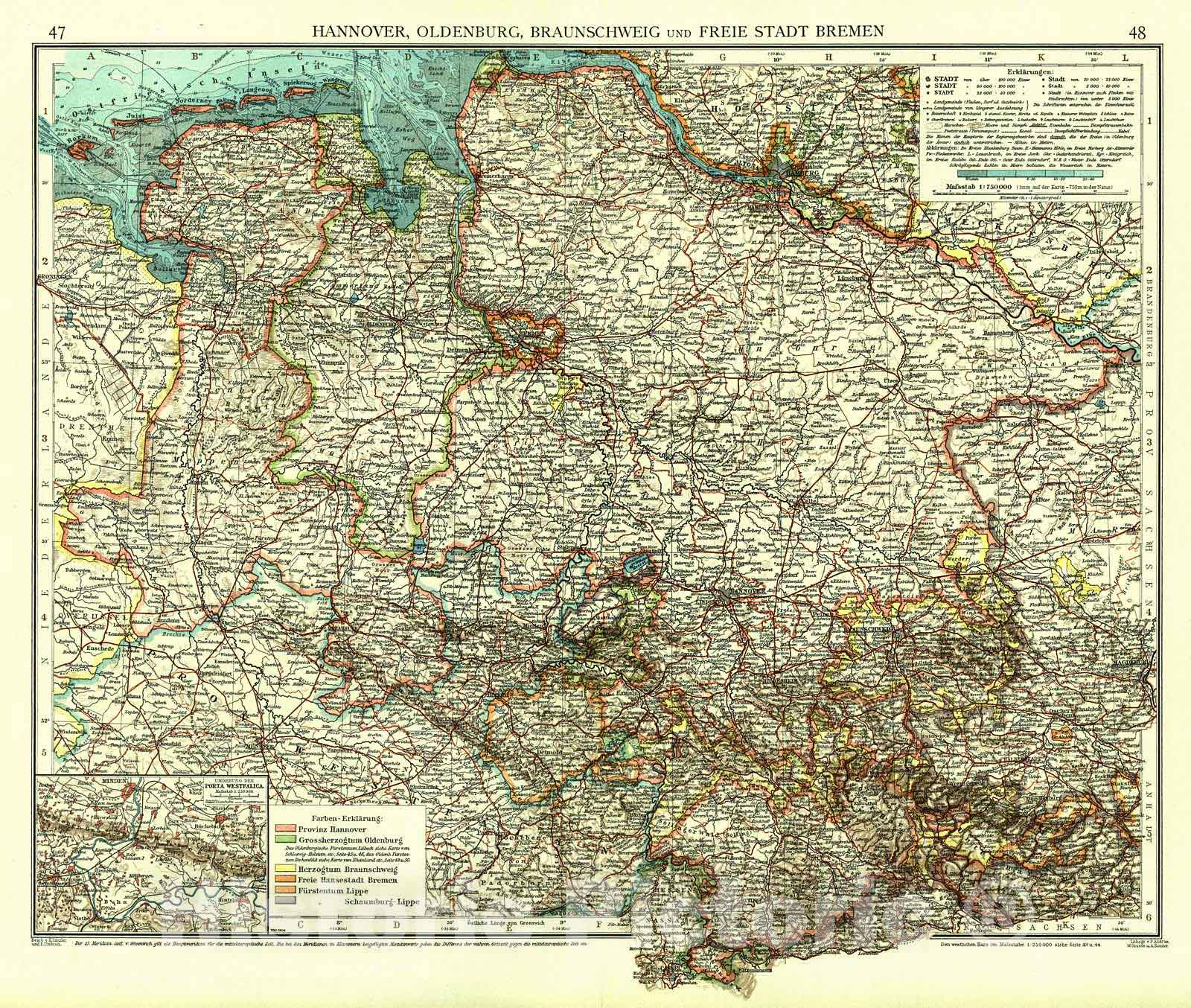 Historic Map : 1904 Hannover, Oldenburg, Braunschweig und Freie Stadt Bremen : Vintage Wall Art