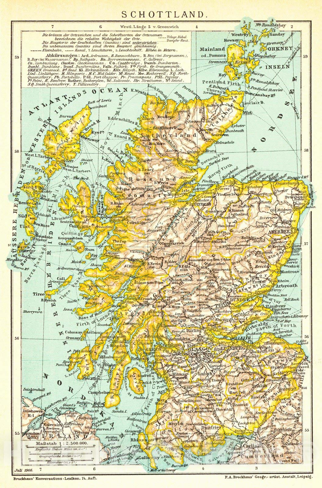 Historic Map : 1905 Schottland : Vintage Wall Art