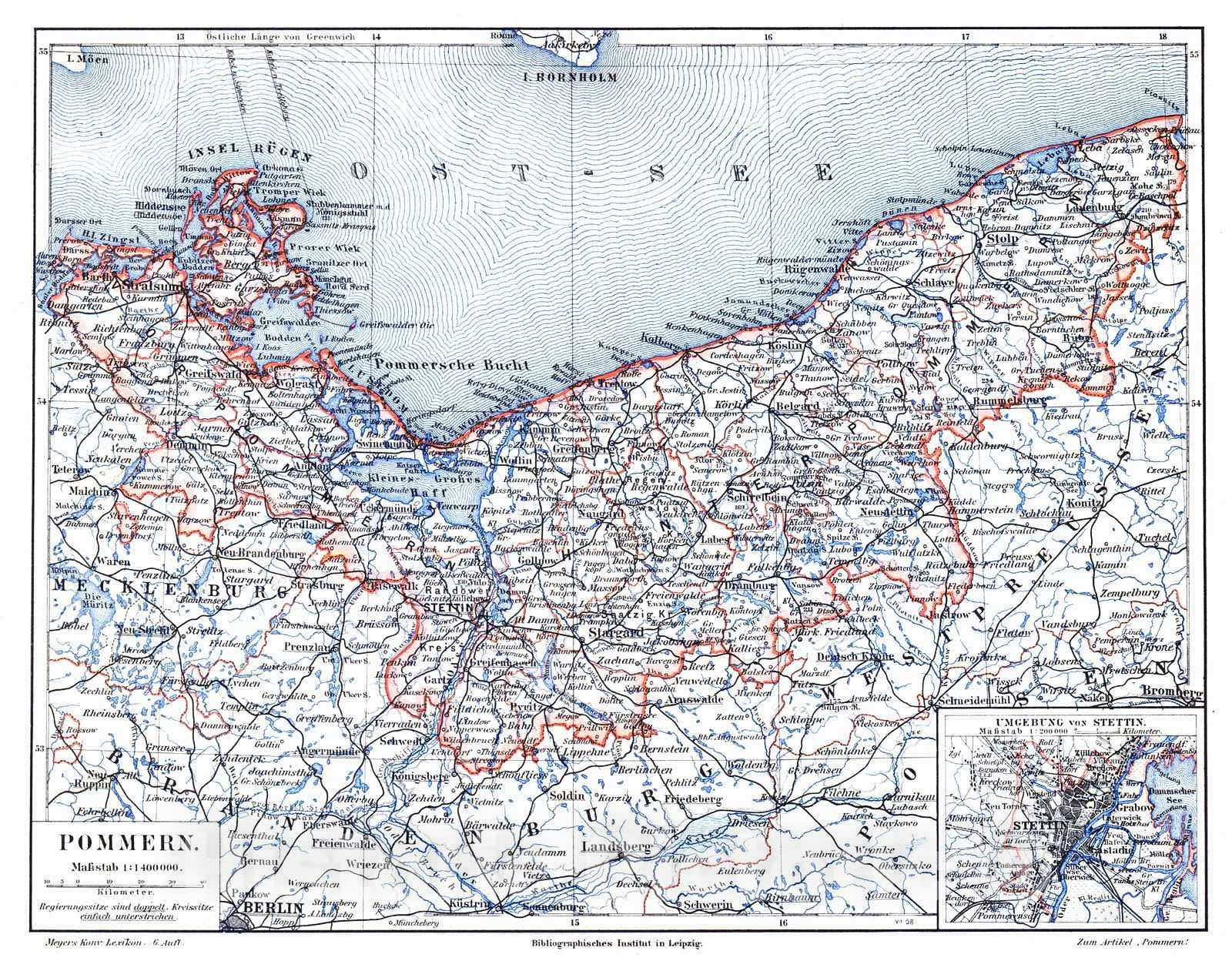 Historic Map : 1906 Pommern : Vintage Wall Art