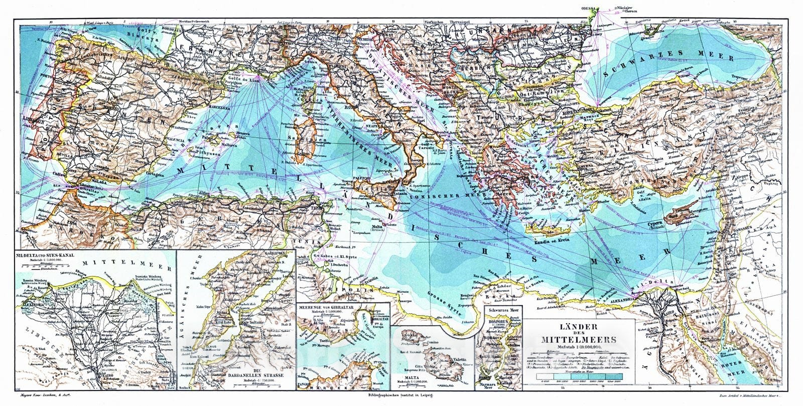 Historic Map : 1906 L&auml;nder des Mittelmeers : Vintage Wall Art