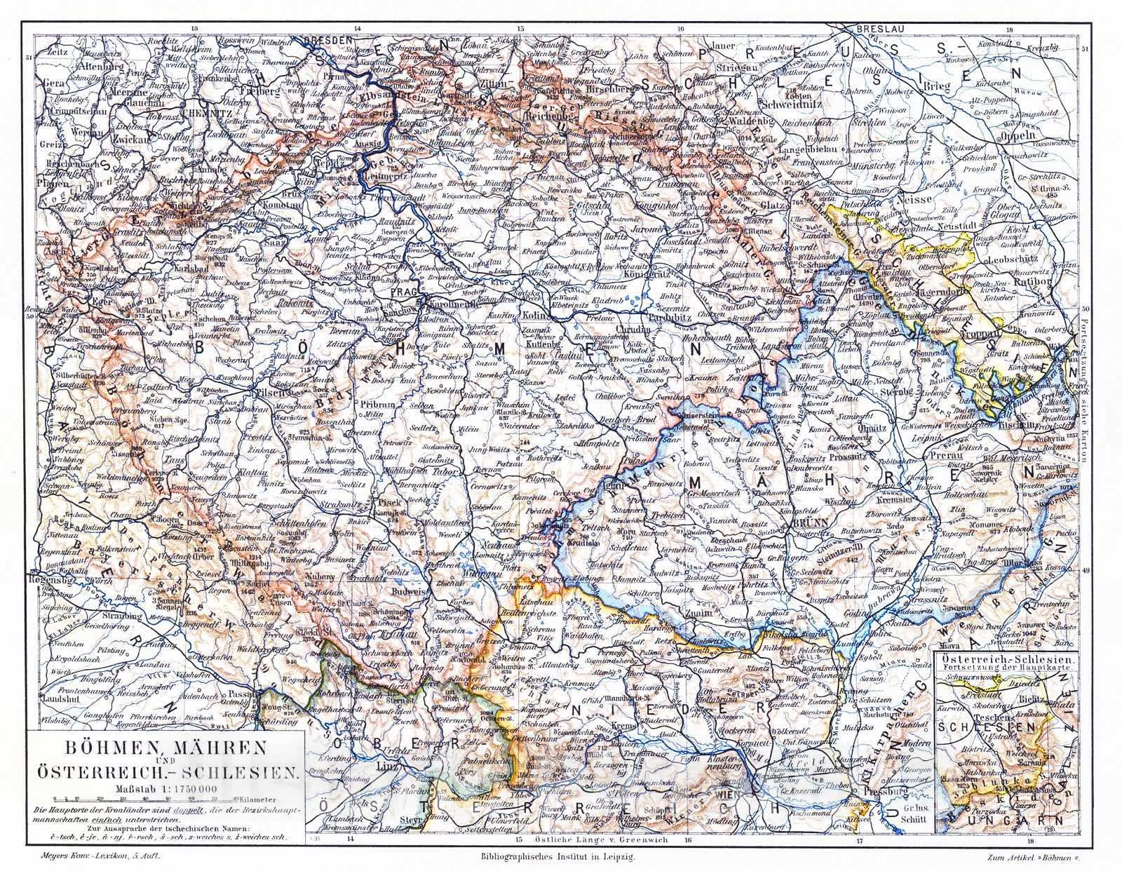 Historic Map : 1906 BOhmen M&auml;hren und Osterreich - Schlesien : Vintage Wall Art