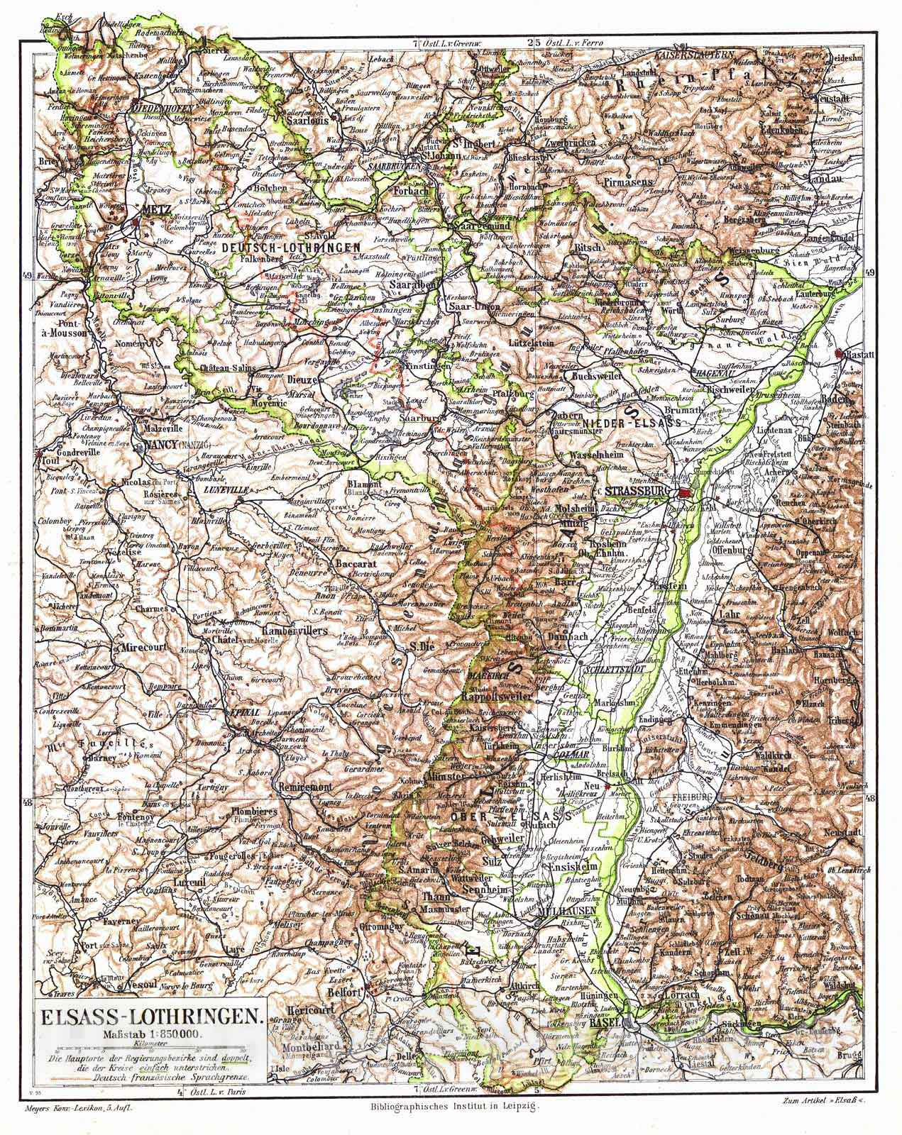 Historic Map : 1906 Elsass - Lothringen : Vintage Wall Art