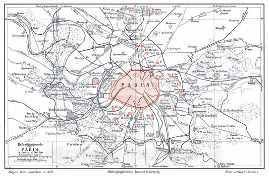Historic Map : 1906 Befestigungswerke von Paris : Vintage Wall Art