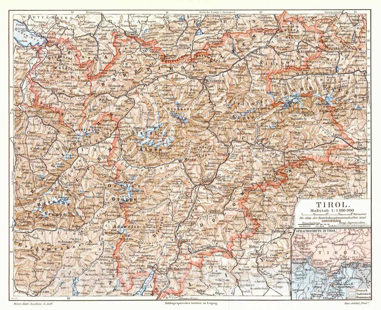 Historic Map : 1906 Tirol : Vintage Wall Art