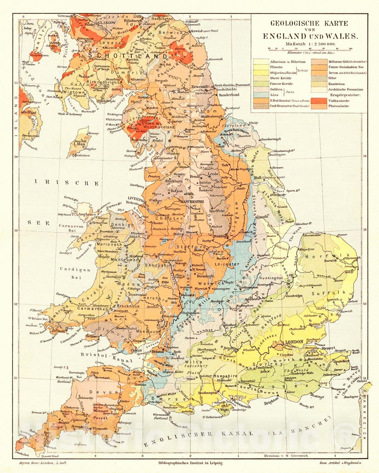Historic Map : 1906 Geologische Karte von England und Wales : Vintage Wall Art