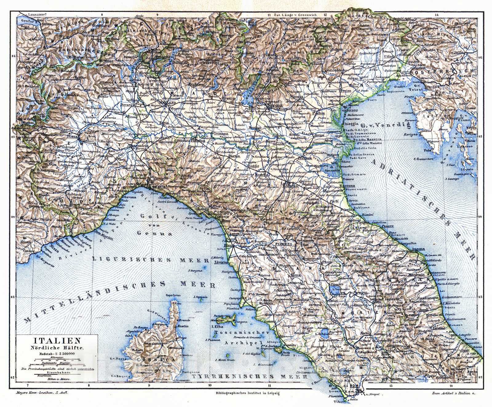 Historic Map : 1906 Italien NOrdliche H&auml;lfte : Vintage Wall Art