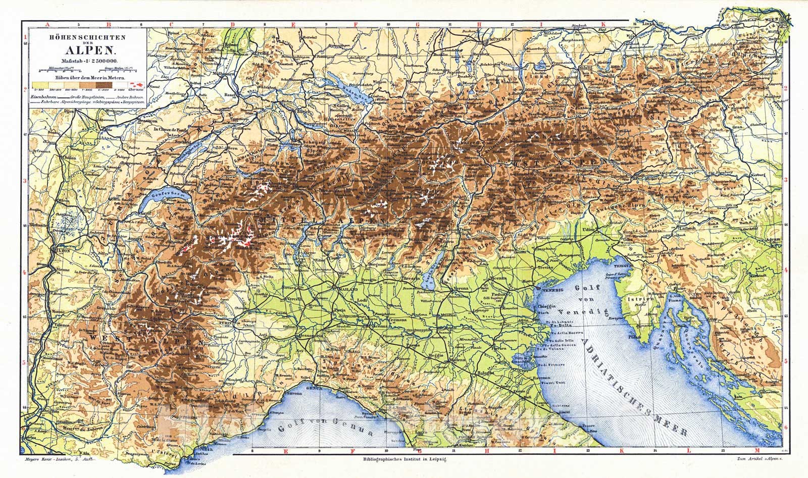 Historic Map : 1906 Hohenschichten der Alpen : Vintage Wall Art