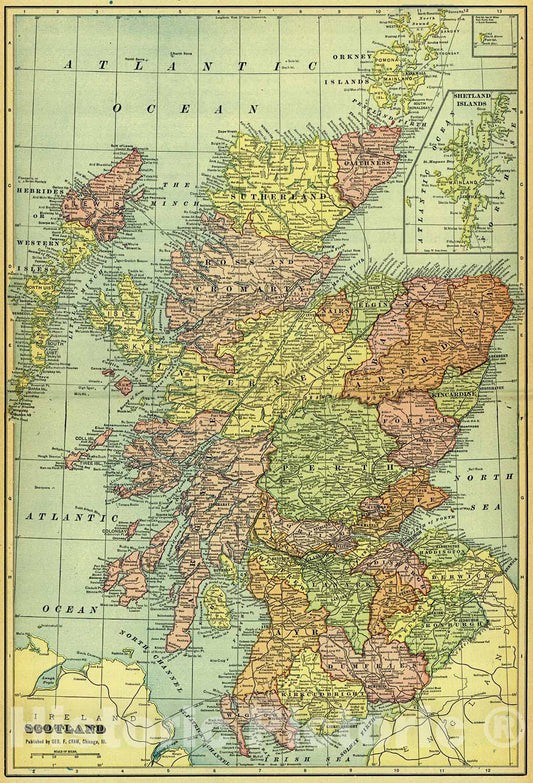 Historic Map : 1907 Scotland : Vintage Wall Art