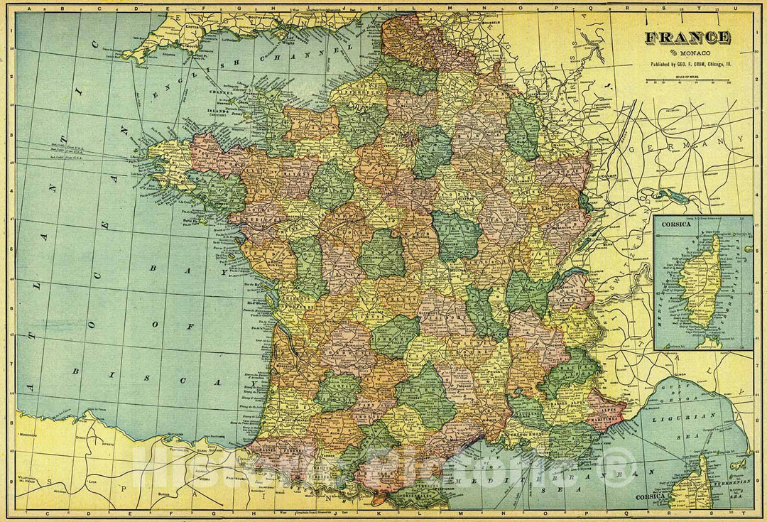 Historic Map : 1907 France : Vintage Wall Art