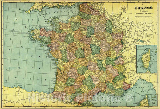 Historic Map : 1907 France : Vintage Wall Art