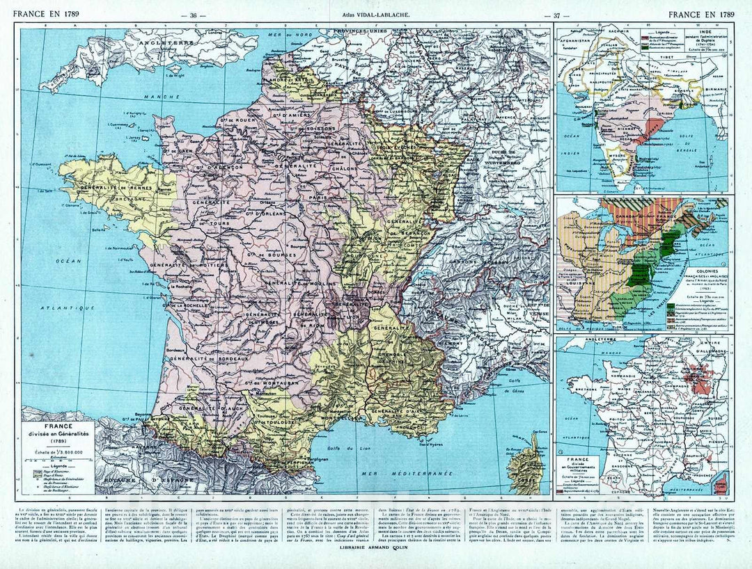 Historic Map : 1908 France divisee en Generalites (1789)  : Vintage Wall Art