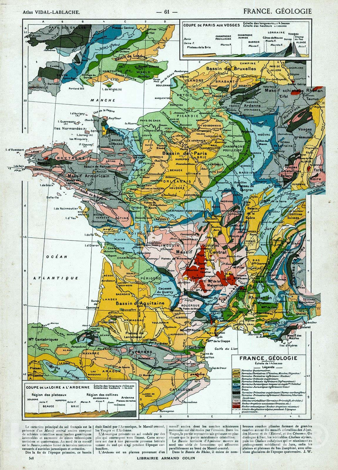 Historic Map : 1908 France, Geologie : Vintage Wall Art