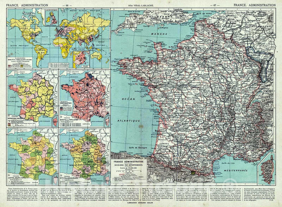 Historic Map : 1908 France Administrative Divisions par Departements : Vintage Wall Art