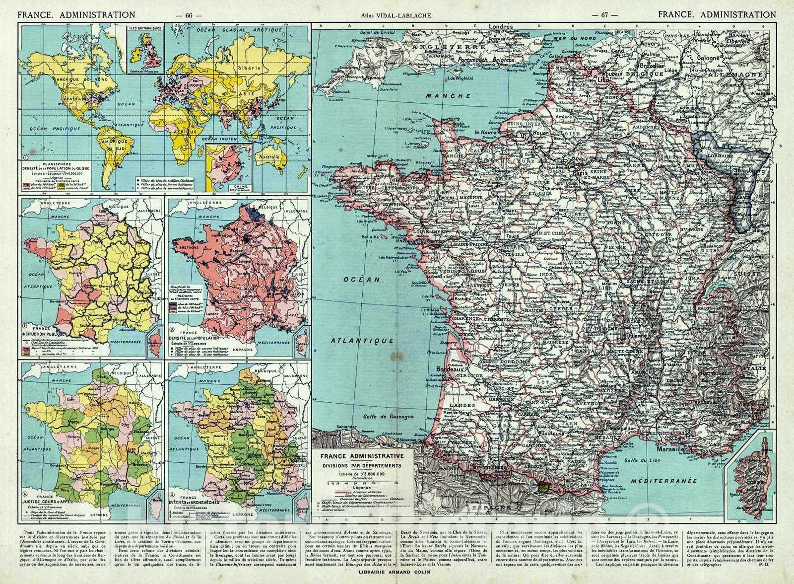 Historic Map : 1908 France Administrative Divisions par Departements : Vintage Wall Art