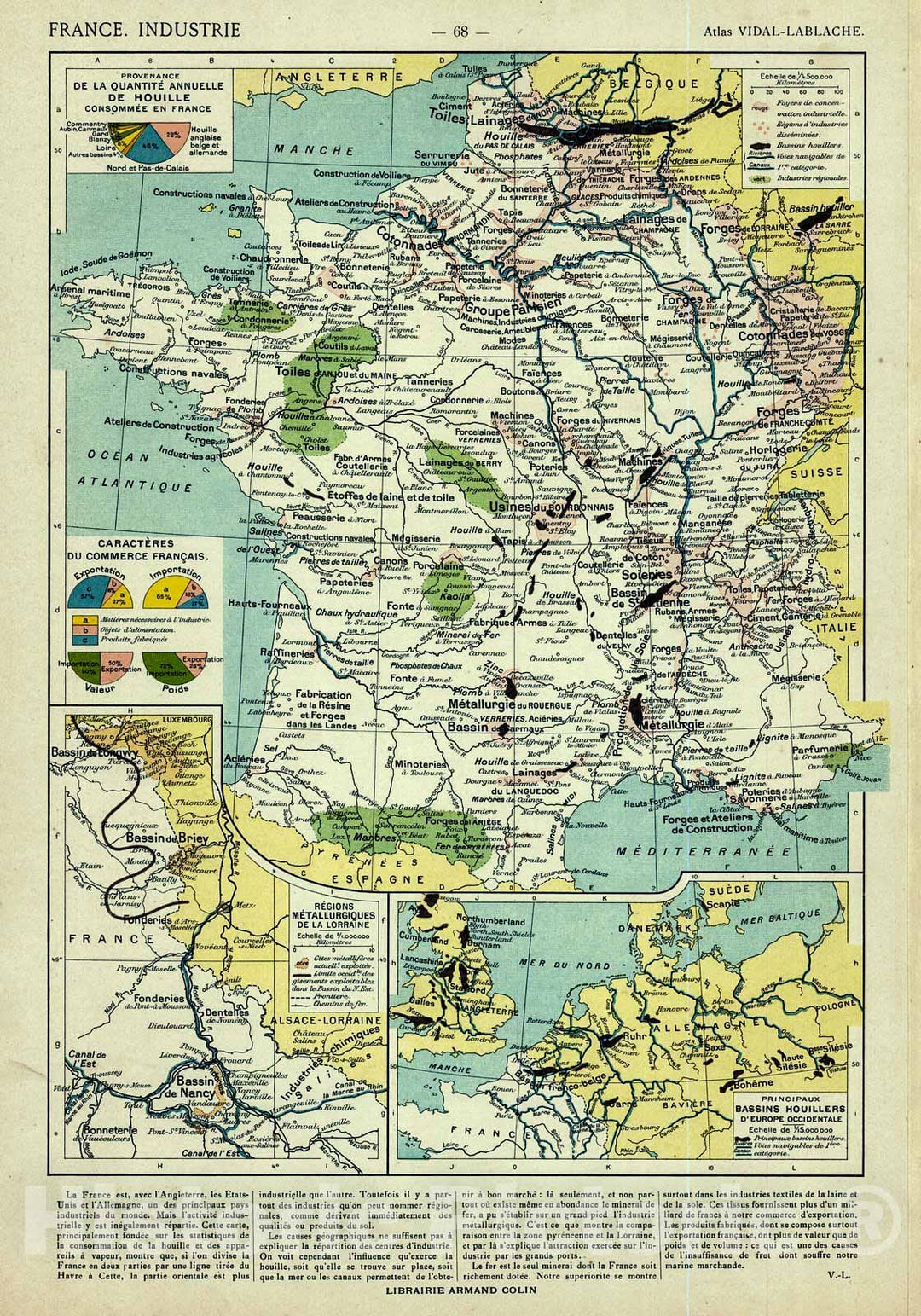 Historic Map : 1908 France Industrie : Vintage Wall Art