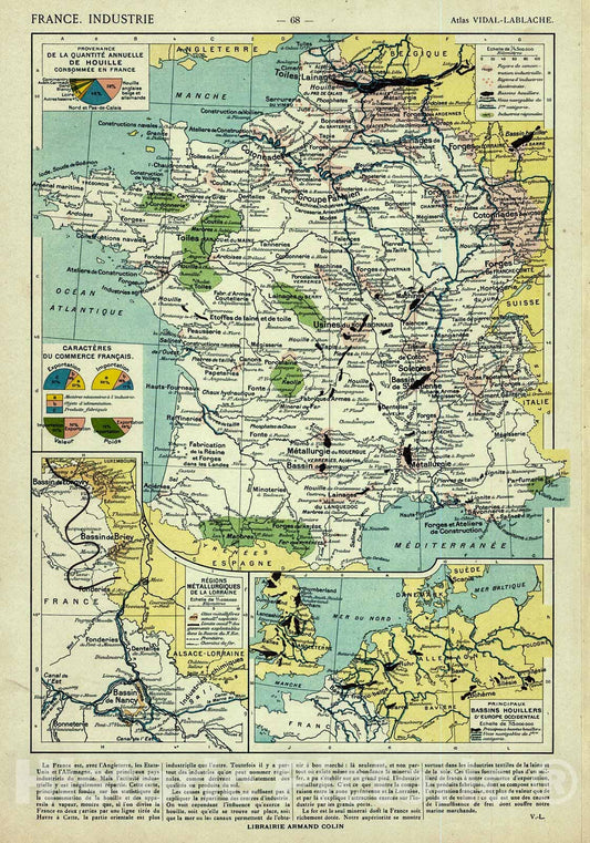 Historic Map : 1908 France Industrie : Vintage Wall Art
