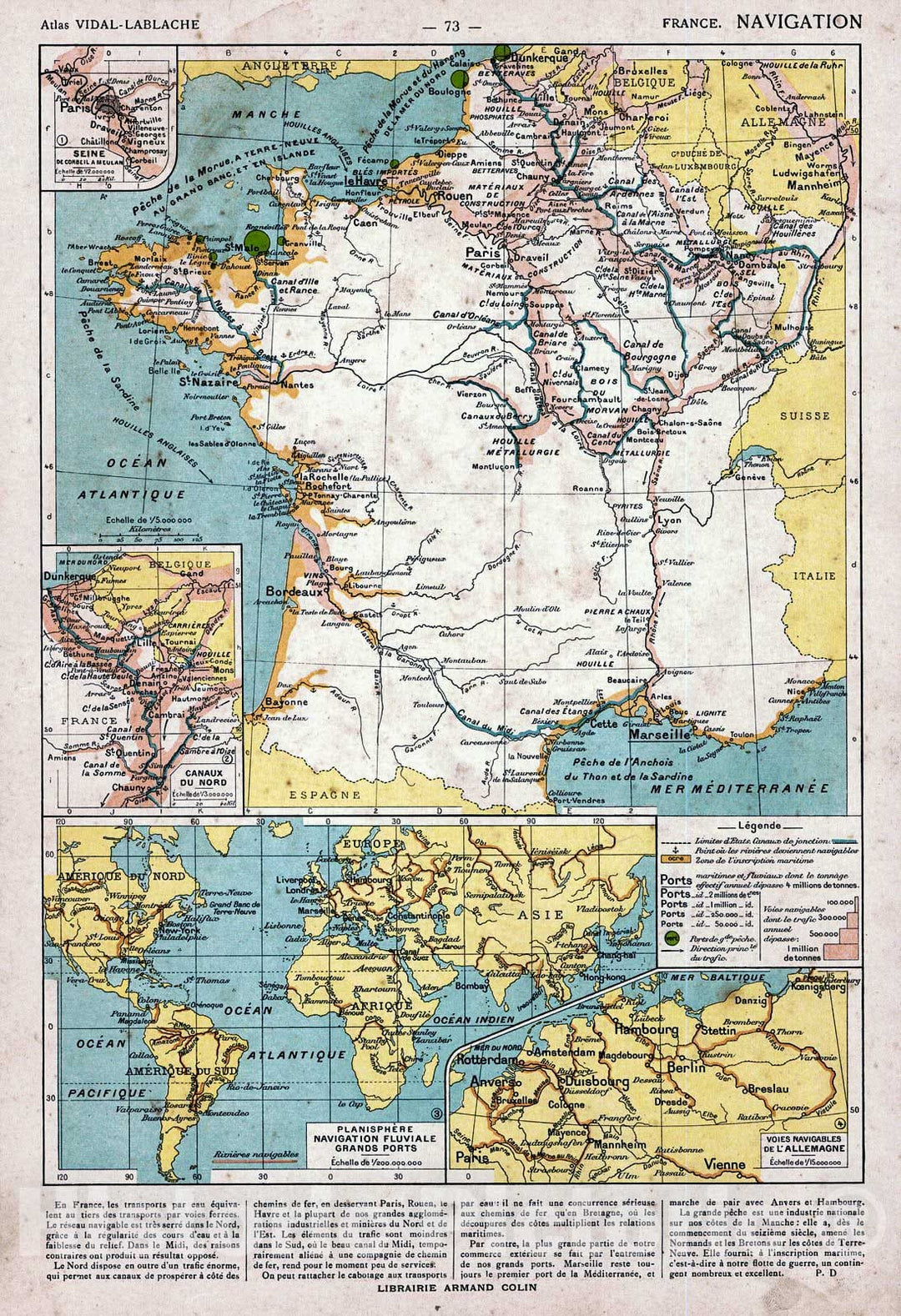 Historic Map : 1908 France Navigation : Vintage Wall Art