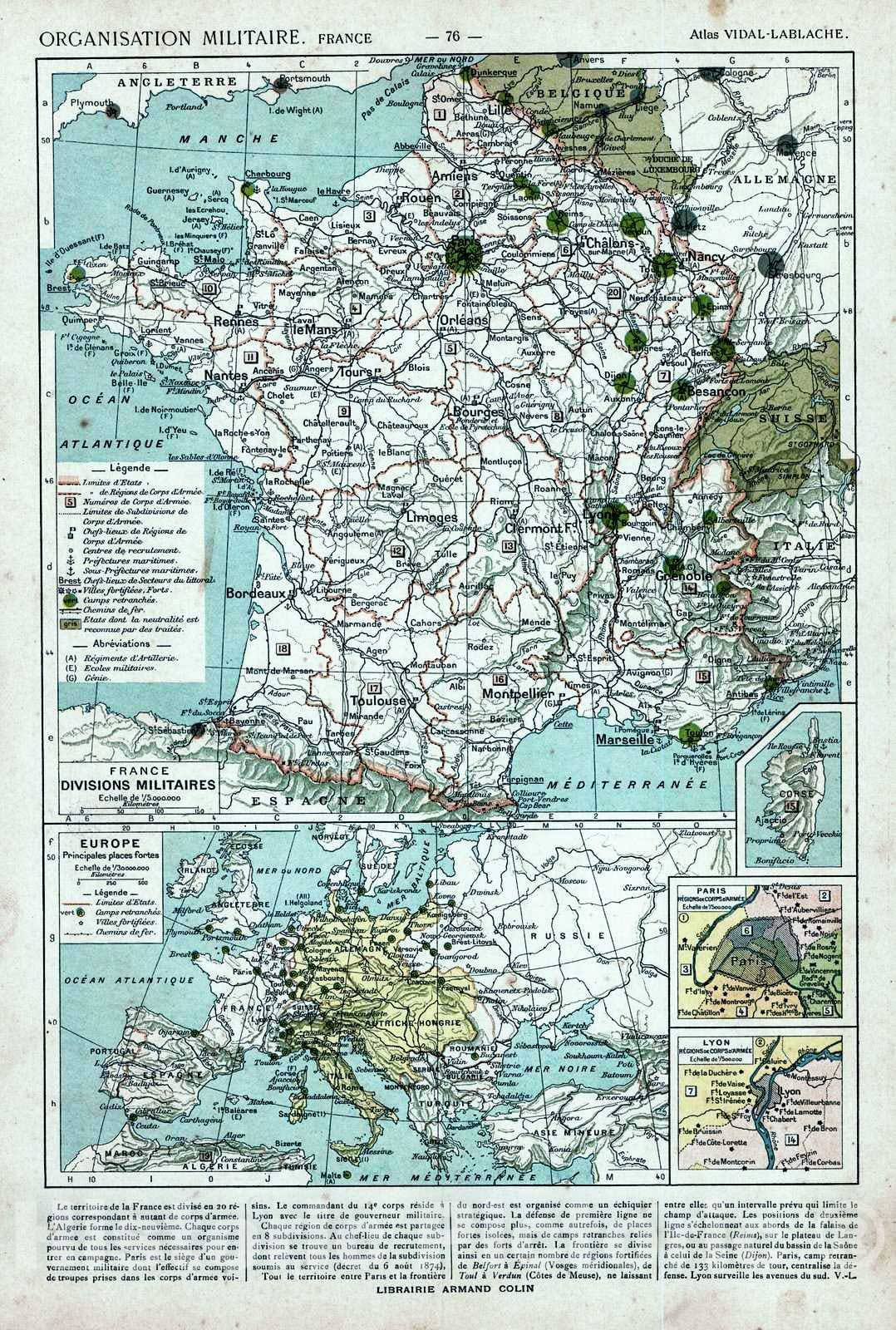 Historic Map : 1908 France Divisions Militaires : Vintage Wall Art