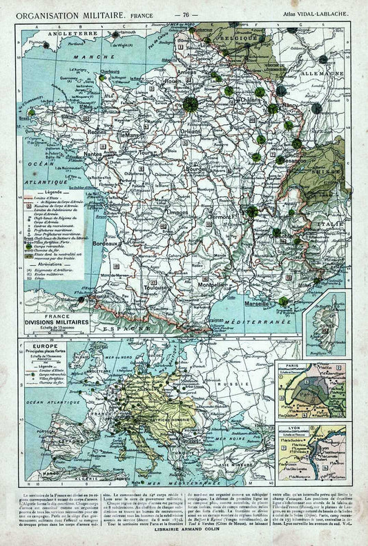 Historic Map : 1908 France Divisions Militaires : Vintage Wall Art