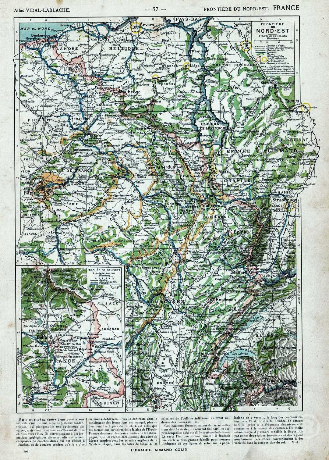 Historic Map : 1908 France, Frontiere du Nord-Est : Vintage Wall Art