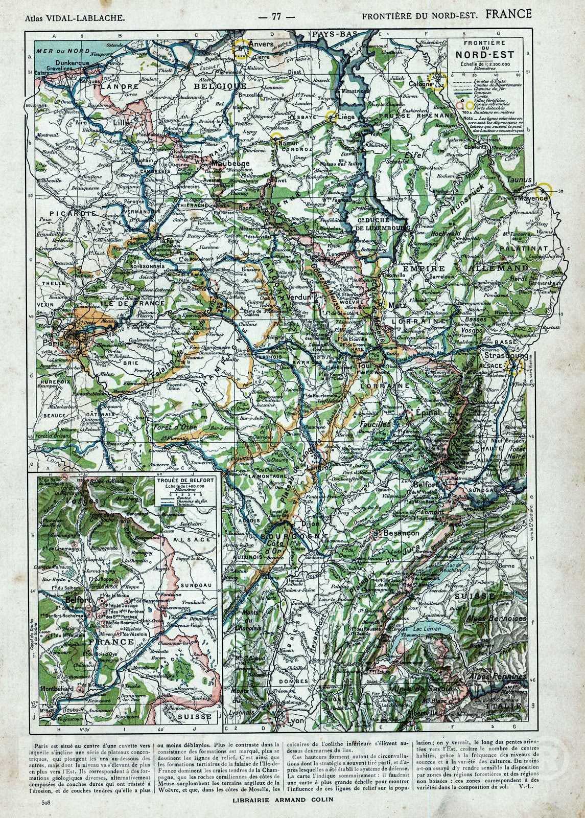 Historic Map : 1908 France, Frontiere du Nord-Est : Vintage Wall Art