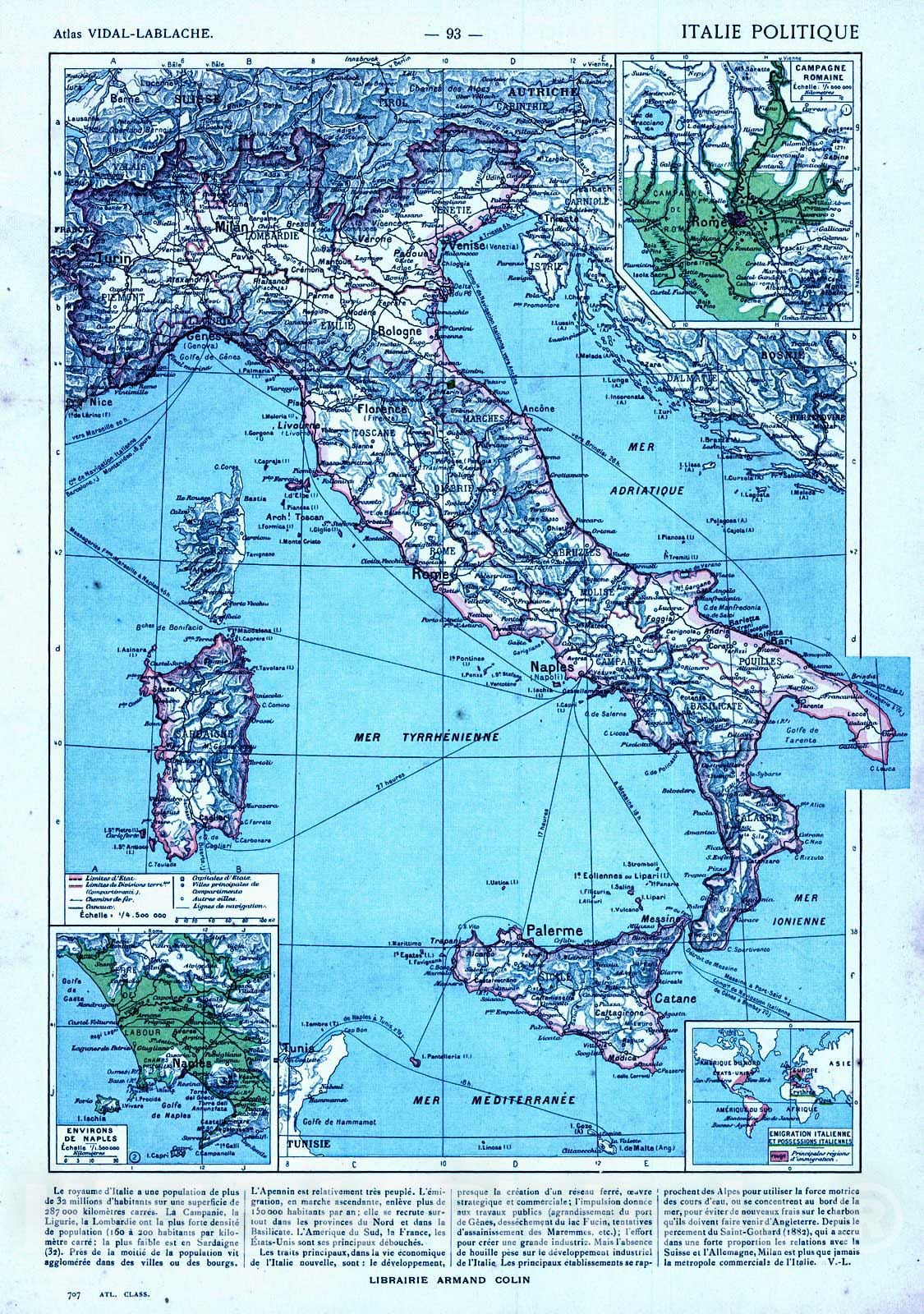 Historic Map : 1908 Italie Politique : Vintage Wall Art