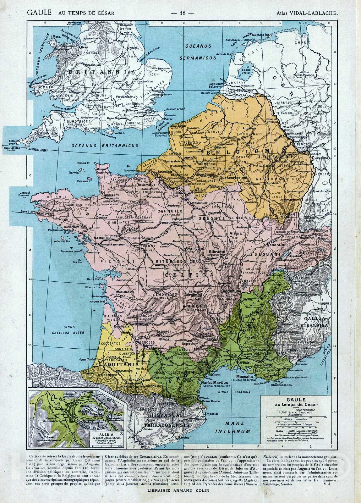 Historic Map : 1908 Gaule au temps de Cesar : Vintage Wall Art