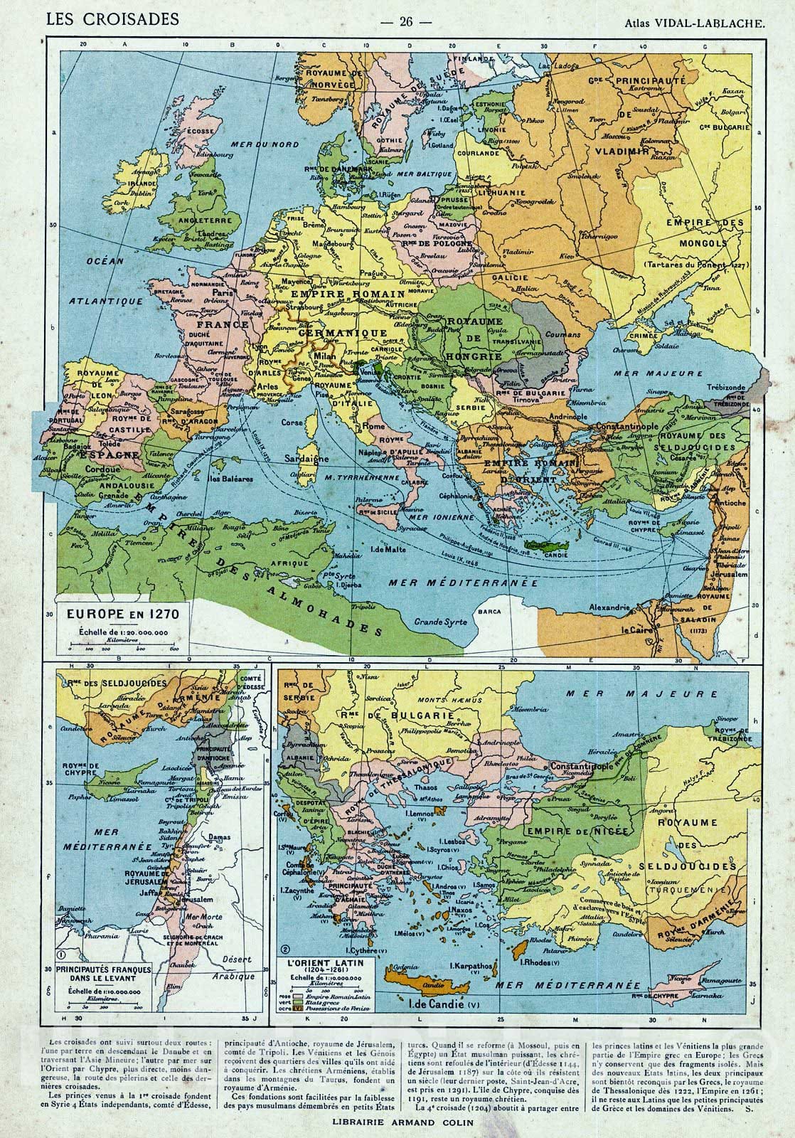 Historic Map : 1908 Europe en 1270 : Vintage Wall Art