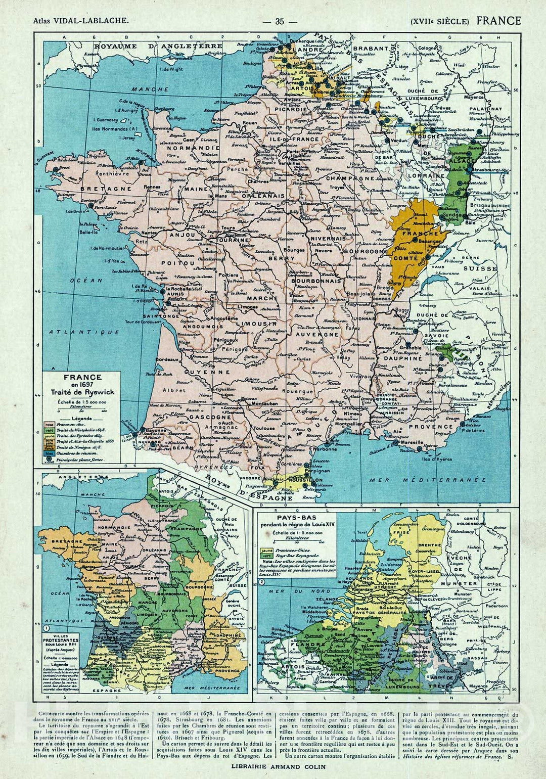 Historic Map : 1908 France en 1697 : Vintage Wall Art