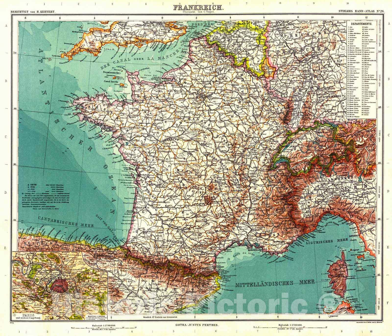 Historic Map : 1909 Frankreich : Vintage Wall Art