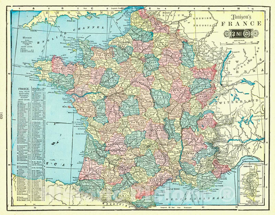 Historic Map : 1909 Tunison's France : Vintage Wall Art