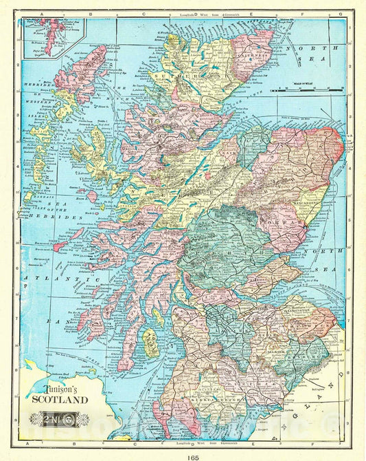 Historic Map : 1909 Scotland : Vintage Wall Art