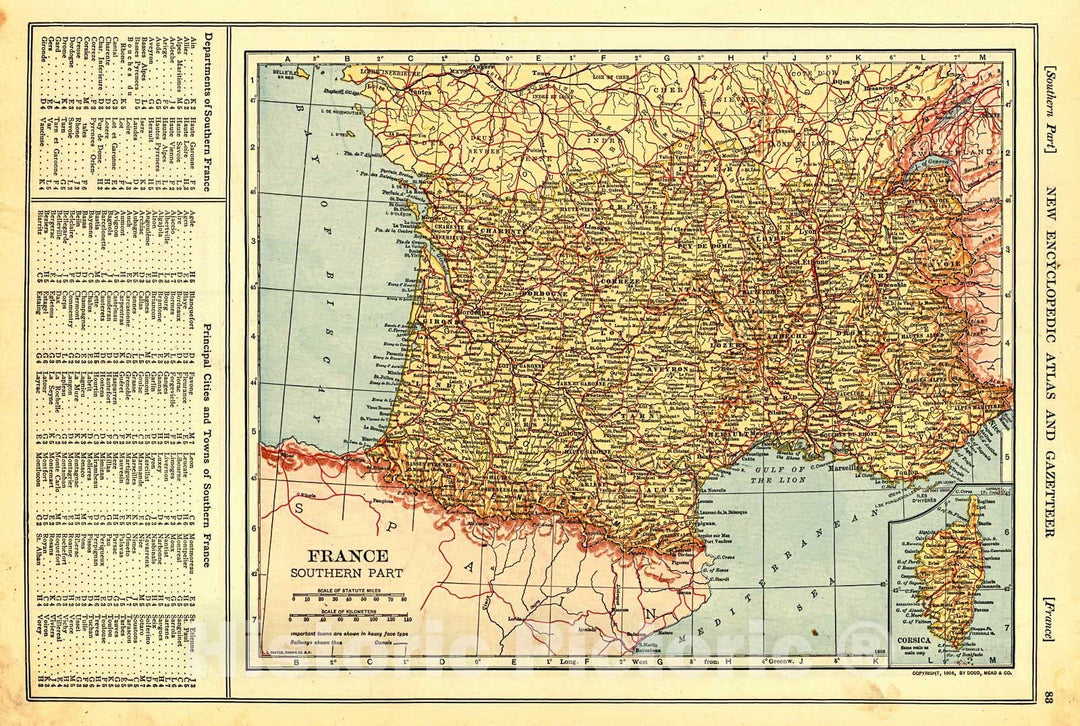 Historic Map : 1909 France- Southern Part : Vintage Wall Art