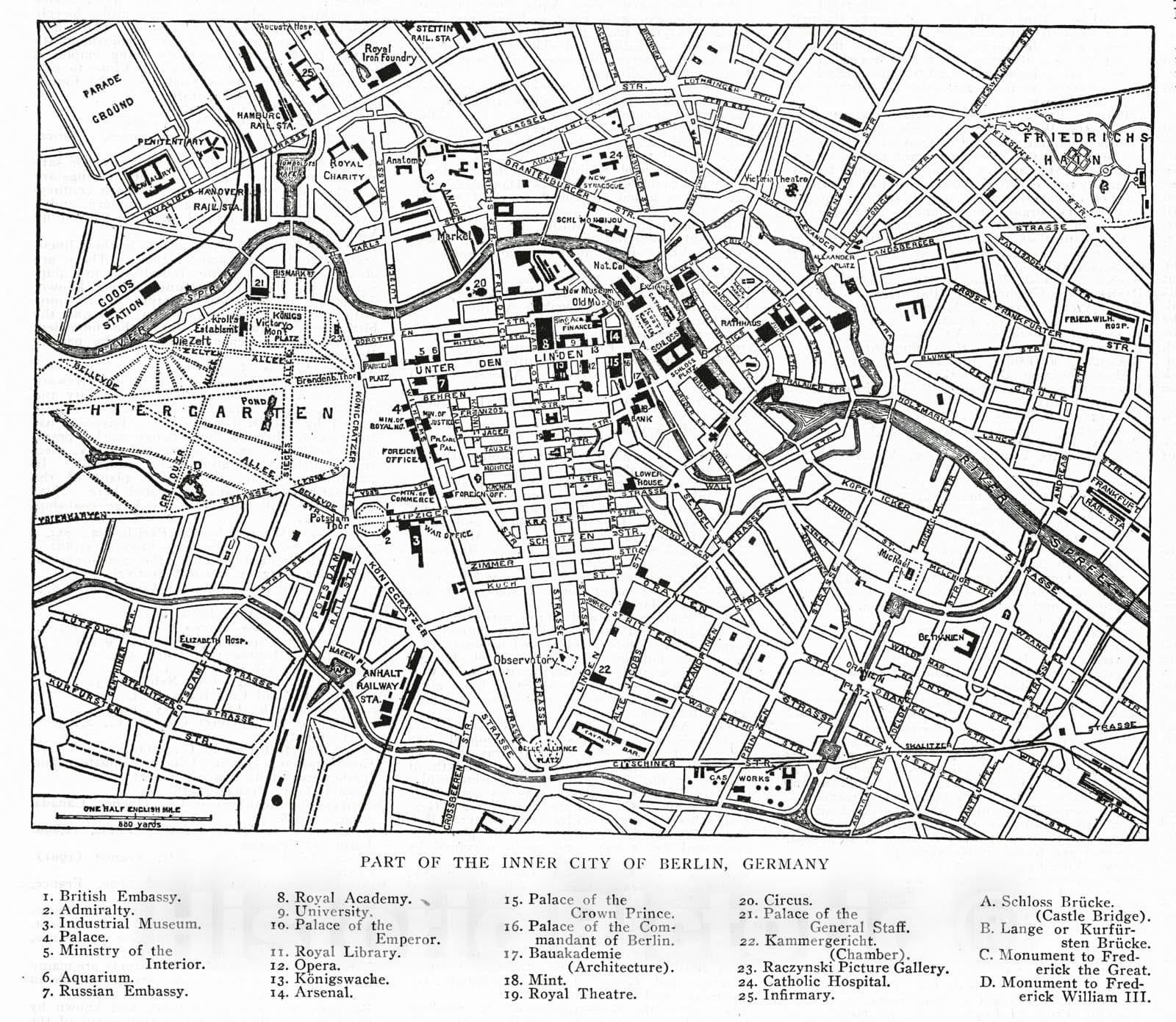 Historic Map : 1909 Part of the Inner City of Berlin, Germany  : Vintage Wall Art